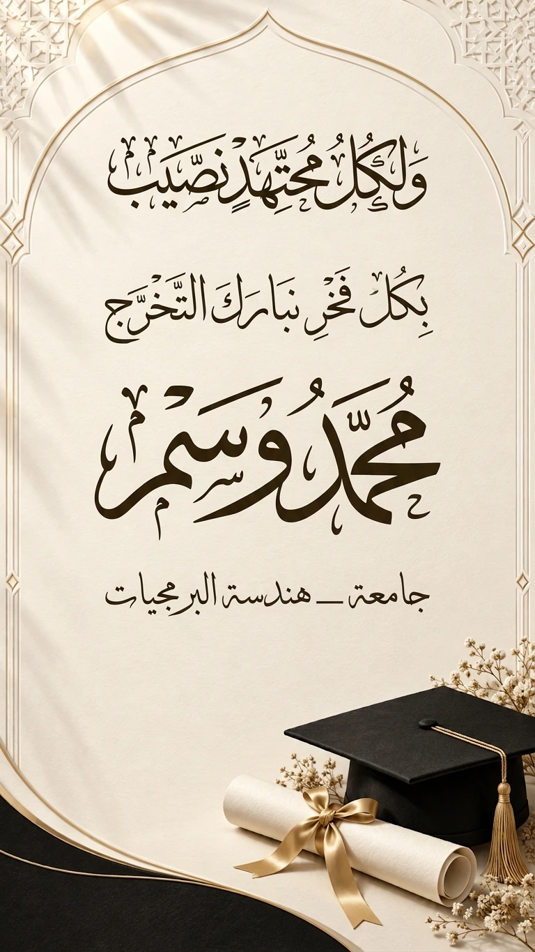تهنئة تخرج محمد وسم، مكتملة من التطبيق